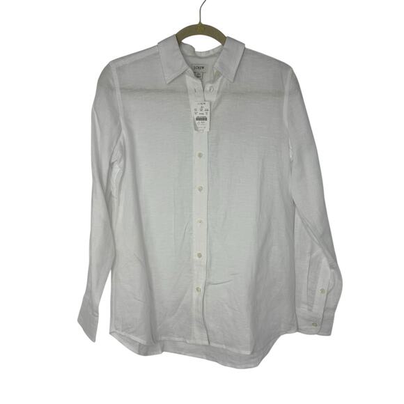 J.Crew Factory Linen Blend Shirt Women XS White Button Up Signature Fit Coastal - Picture 2 of 7